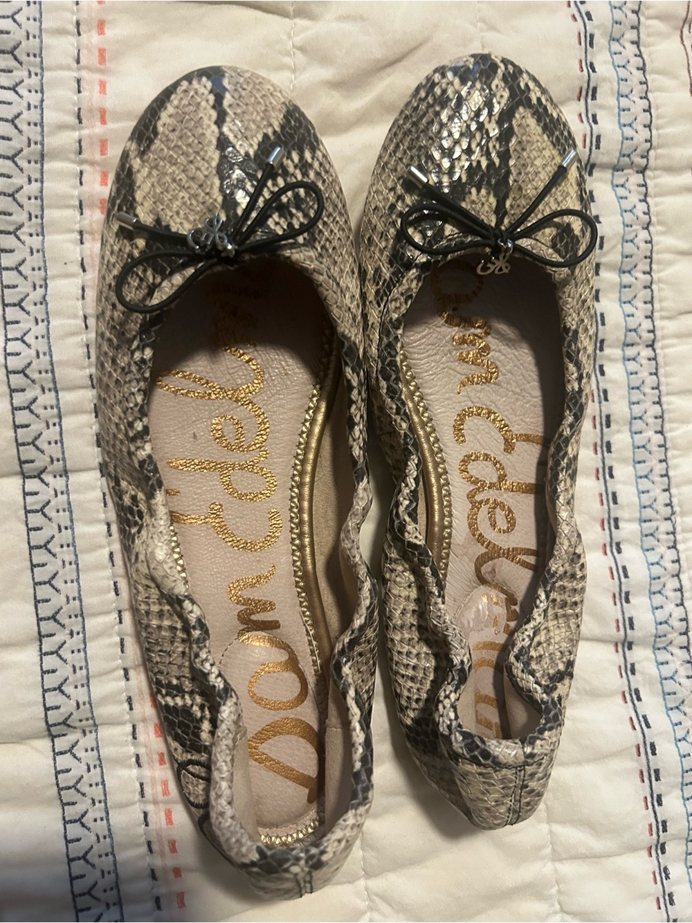 Sam Edelman Snake-Print Ballet Flats in Taupe and Black